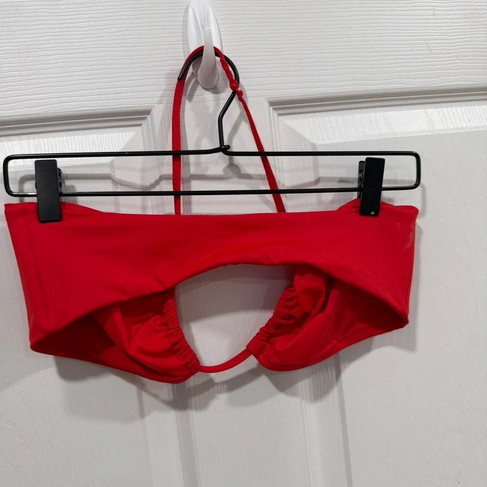 SKIMS Red Cutout Halter Bandeau Swim Top Size Large L/G/G